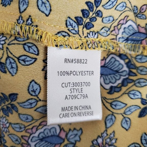 Max Studio Womens Tie Front Blouse Size L Yellow Floral Smocked Back 3/4 Sleeve - Picture 6 of 10